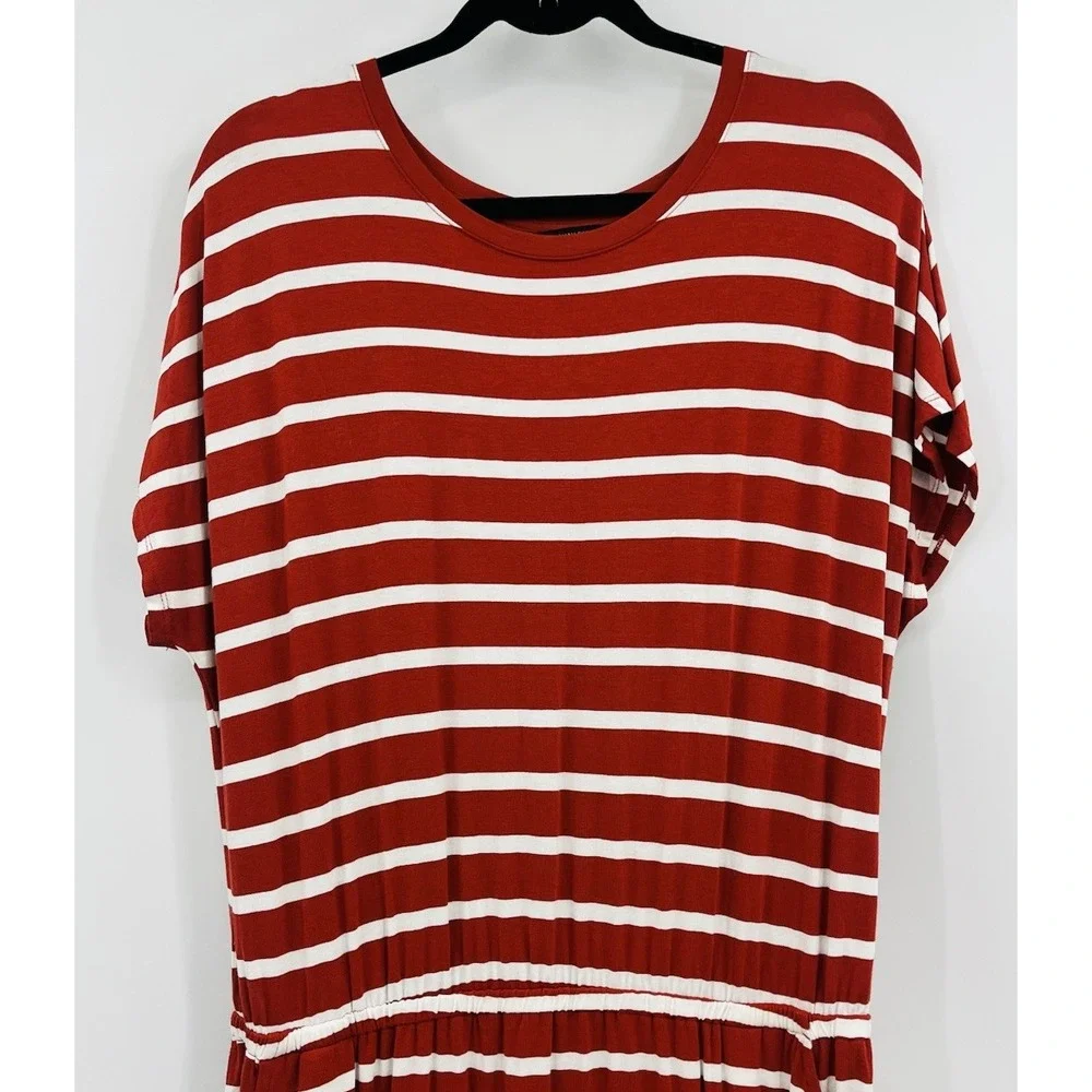 Banana Republic Striped Midi Dress Size Large Stretch Knit Pockets